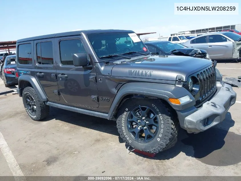 2020 Jeep Wrangler Unlimited Willys 4X4 VIN: 1C4HJXDN5LW208259 Lot: 39892096