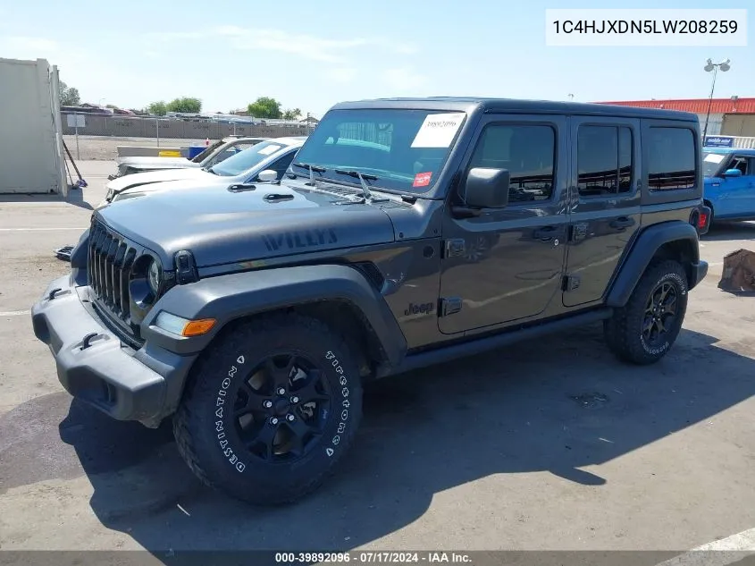 2020 Jeep Wrangler Unlimited Willys 4X4 VIN: 1C4HJXDN5LW208259 Lot: 39892096