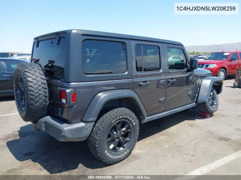 2020 Jeep Wrangler Unlimited Willys 4X4 VIN: 1C4HJXDN5LW208259 Lot: 39892096