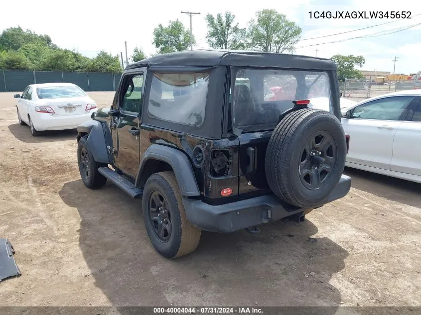 2020 Jeep Wrangler Sport 4X4 VIN: 1C4GJXAGXLW345652 Lot: 40004044