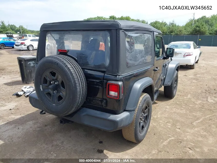 2020 Jeep Wrangler Sport 4X4 VIN: 1C4GJXAGXLW345652 Lot: 40004044