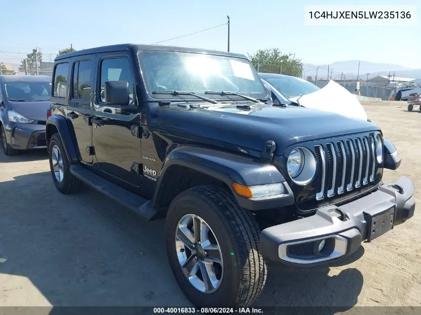 2020 Jeep Wrangler Unlimited Sahara 4X4 VIN: 1C4HJXEN5LW235136 Lot: 40016833