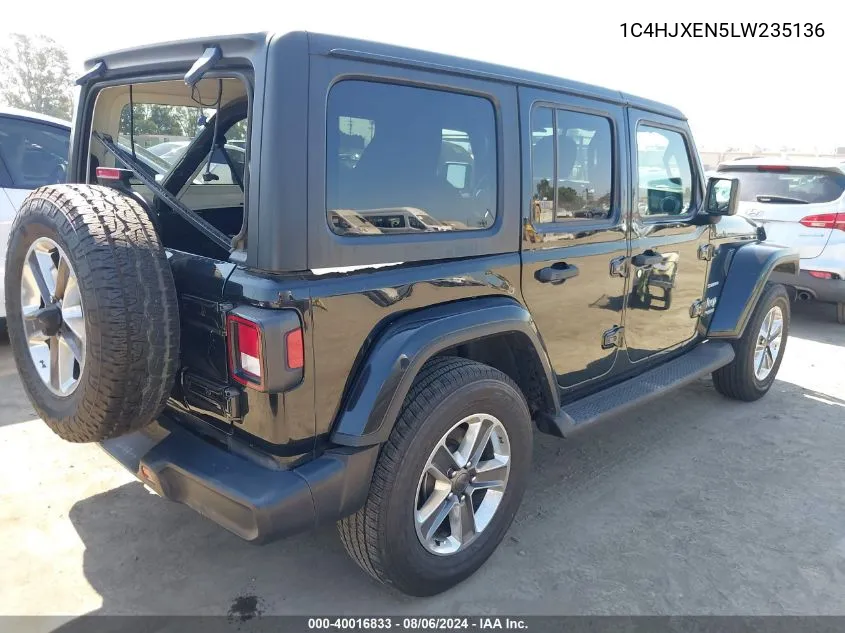 2020 Jeep Wrangler Unlimited Sahara 4X4 VIN: 1C4HJXEN5LW235136 Lot: 40016833