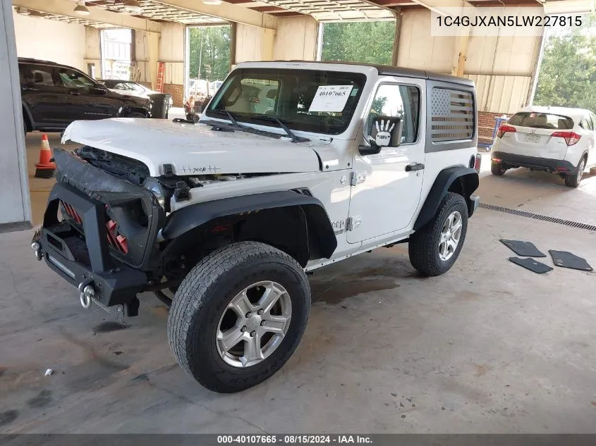 2020 Jeep Wrangler Sport VIN: 1C4GJXAN5LW227815 Lot: 40107665