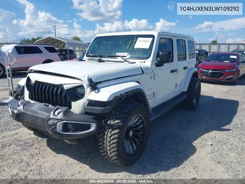 2020 Jeep Wrangler Unlimited Sahara VIN: 1C4HJXEN3LW109292 Lot: 40238038