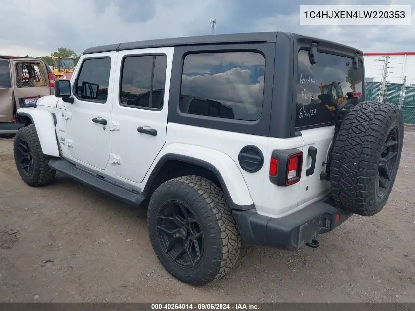 2020 Jeep Wrangler Unlimited Sahara 4X4 VIN: 1C4HJXEN4LW220353 Lot: 40264014