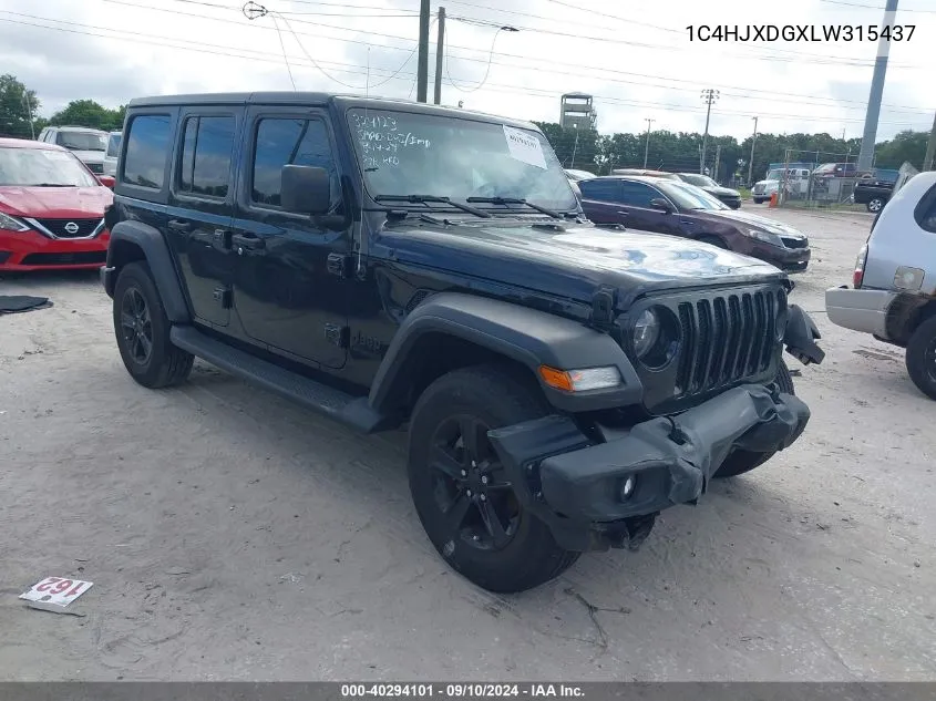 2020 Jeep Wrangler Unlimited Sport VIN: 1C4HJXDGXLW315437 Lot: 40294101