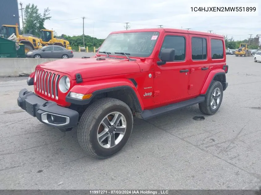 2021 Jeep Wrangler Unlimited Sahara VIN: 1C4HJXEN2MW551899 Lot: 11997271