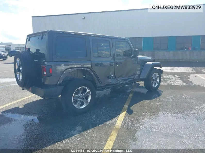 2021 Jeep Wrangler Unlimited Sahara VIN: 1C4HJXEG2MW833929 Lot: 12031483