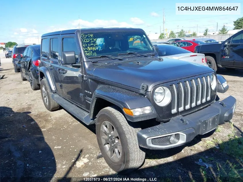 2021 Jeep Wrangler Unlimited Sahara VIN: 1C4HJXEG4MW864647 Lot: 12037573