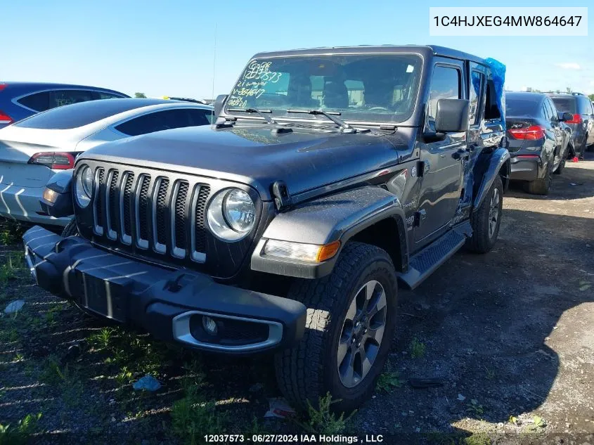 2021 Jeep Wrangler Unlimited Sahara VIN: 1C4HJXEG4MW864647 Lot: 12037573