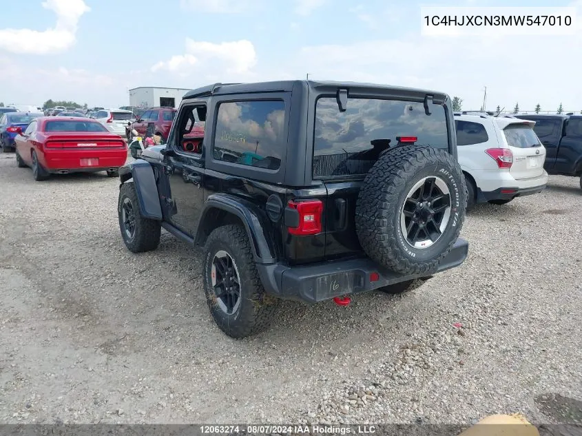 2021 Jeep Wrangler Rubicon VIN: 1C4HJXCN3MW547010 Lot: 12063274