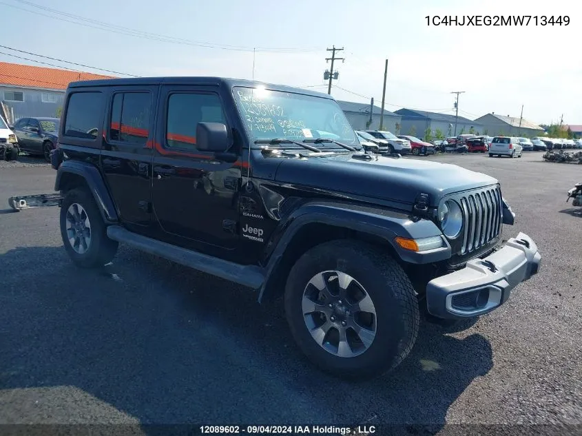 2021 Jeep Wrangler Unlimited Sahara VIN: 1C4HJXEG2MW713449 Lot: 12089602