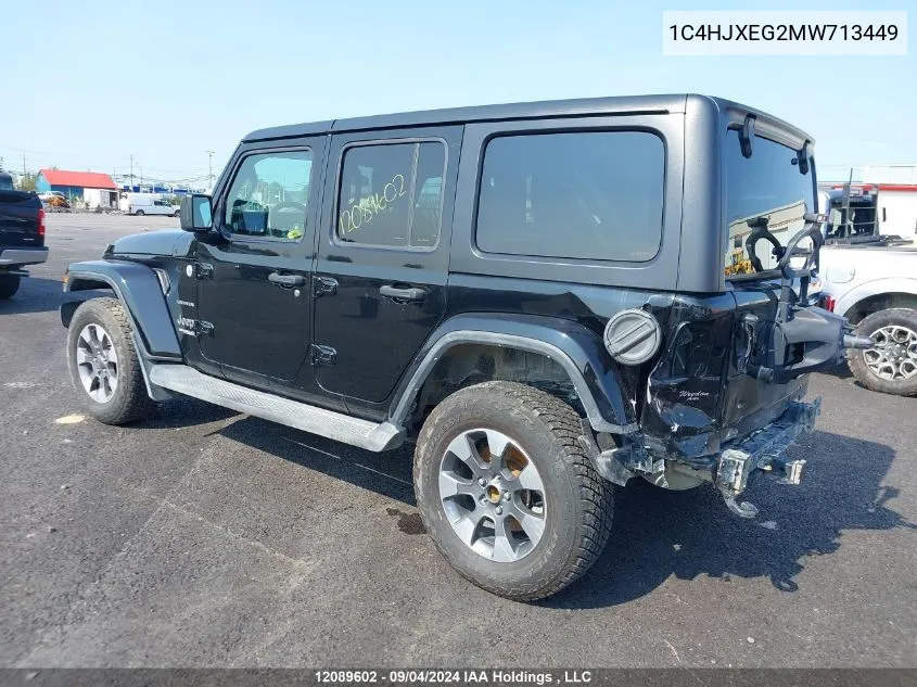 2021 Jeep Wrangler Unlimited Sahara VIN: 1C4HJXEG2MW713449 Lot: 12089602