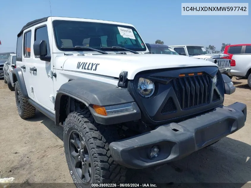 2021 Jeep Wrangler Unlimited Sport VIN: 1C4HJXDNXMW597742 Lot: 39592226