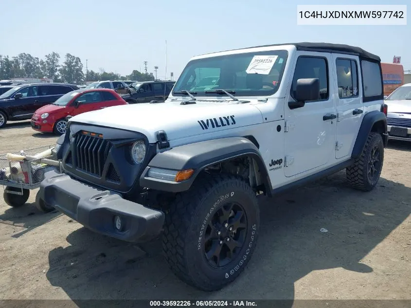 1C4HJXDNXMW597742 2021 Jeep Wrangler Unlimited Sport