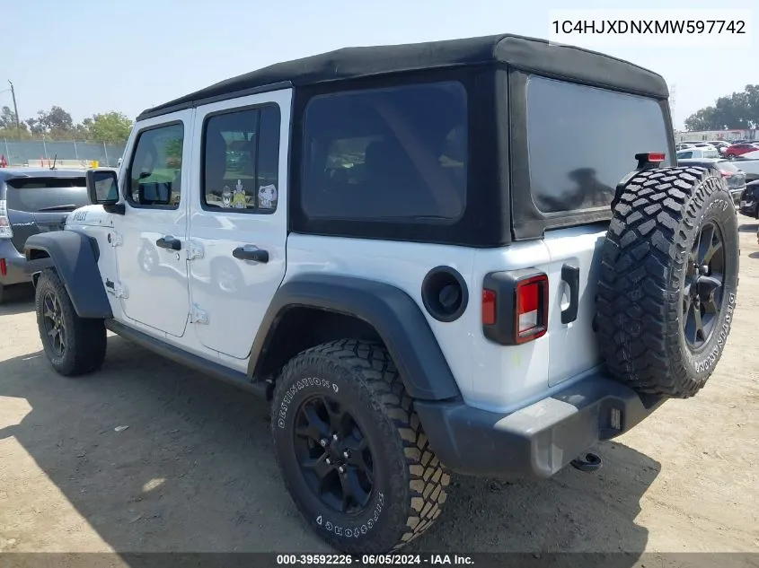 2021 Jeep Wrangler Unlimited Sport VIN: 1C4HJXDNXMW597742 Lot: 39592226