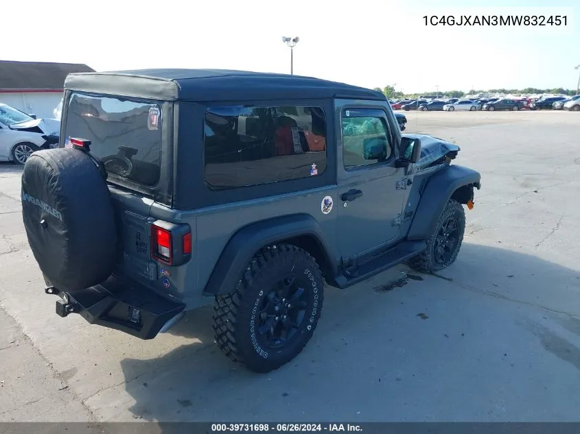 2021 Jeep Wrangler Sport VIN: 1C4GJXAN3MW832451 Lot: 39731698