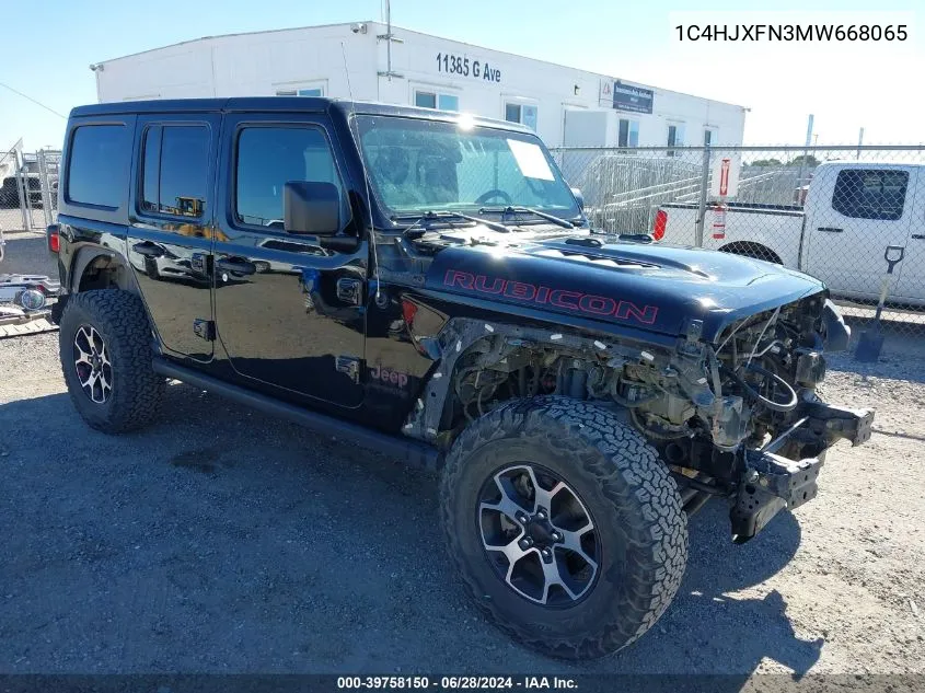 2021 Jeep Wrangler Unlimited Rubicon 4X4 VIN: 1C4HJXFN3MW668065 Lot: 39758150