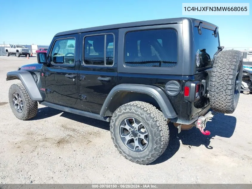 2021 Jeep Wrangler Unlimited Rubicon 4X4 VIN: 1C4HJXFN3MW668065 Lot: 39758150