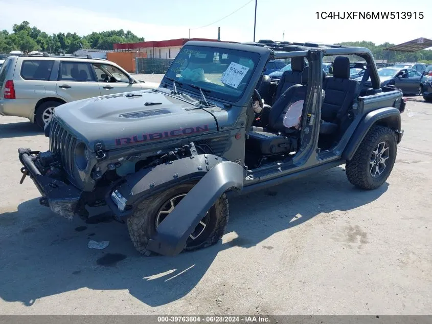 2021 Jeep Wrangler Unlimited Rubicon 4X4 VIN: 1C4HJXFN6MW513915 Lot: 39763604