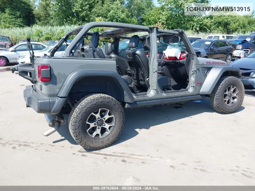 2021 Jeep Wrangler Unlimited Rubicon 4X4 VIN: 1C4HJXFN6MW513915 Lot: 39763604