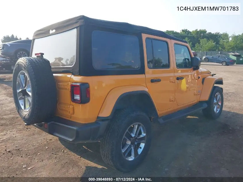 2021 Jeep Wrangler Unlimited Sahara VIN: 1C4HJXEM1MW701783 Lot: 39848893