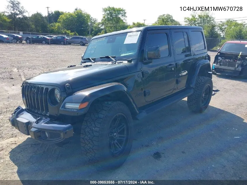 2021 Jeep Wrangler Unlimited High Altitude 4X4 VIN: 1C4HJXEM1MW670728 Lot: 39853555