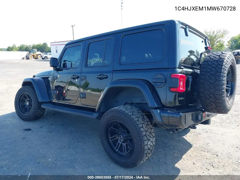 2021 Jeep Wrangler Unlimited High Altitude 4X4 VIN: 1C4HJXEM1MW670728 Lot: 39853555