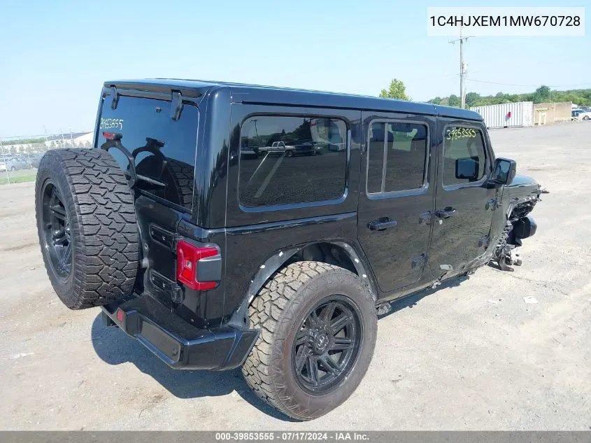 2021 Jeep Wrangler Unlimited High Altitude 4X4 VIN: 1C4HJXEM1MW670728 Lot: 39853555