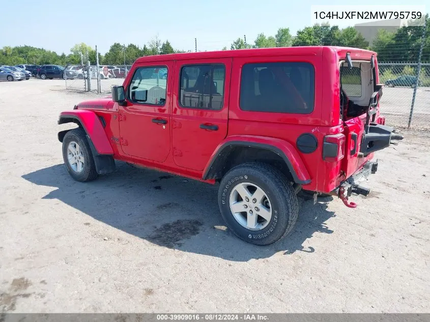 2021 Jeep Wrangler Unlimited Rubicon 4X4 VIN: 1C4HJXFN2MW795759 Lot: 39909016