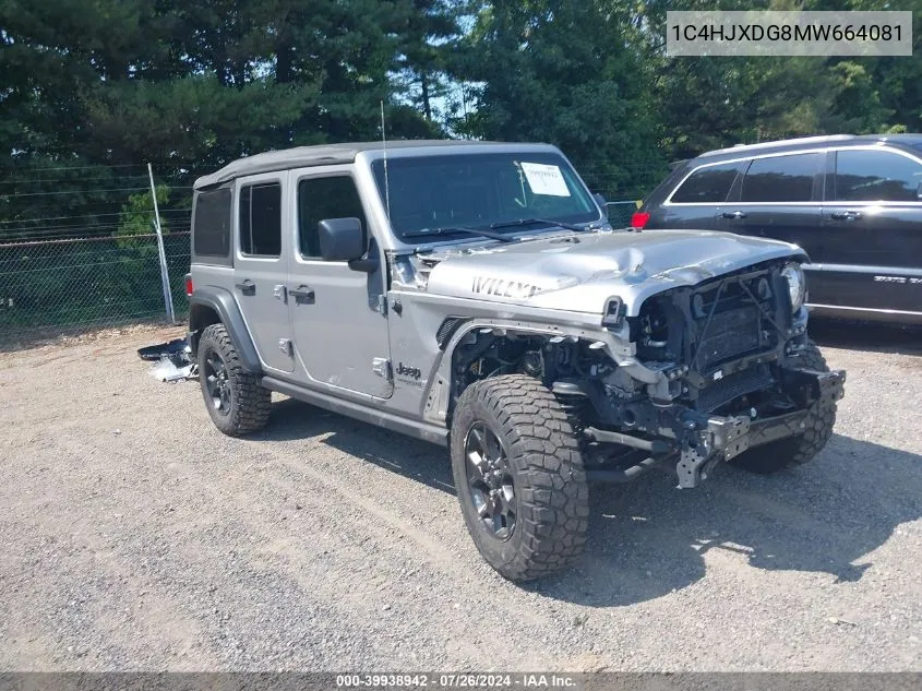 2021 Jeep Wrangler Unlimited Willys Sport 4X4 VIN: 1C4HJXDG8MW664081 Lot: 39938942