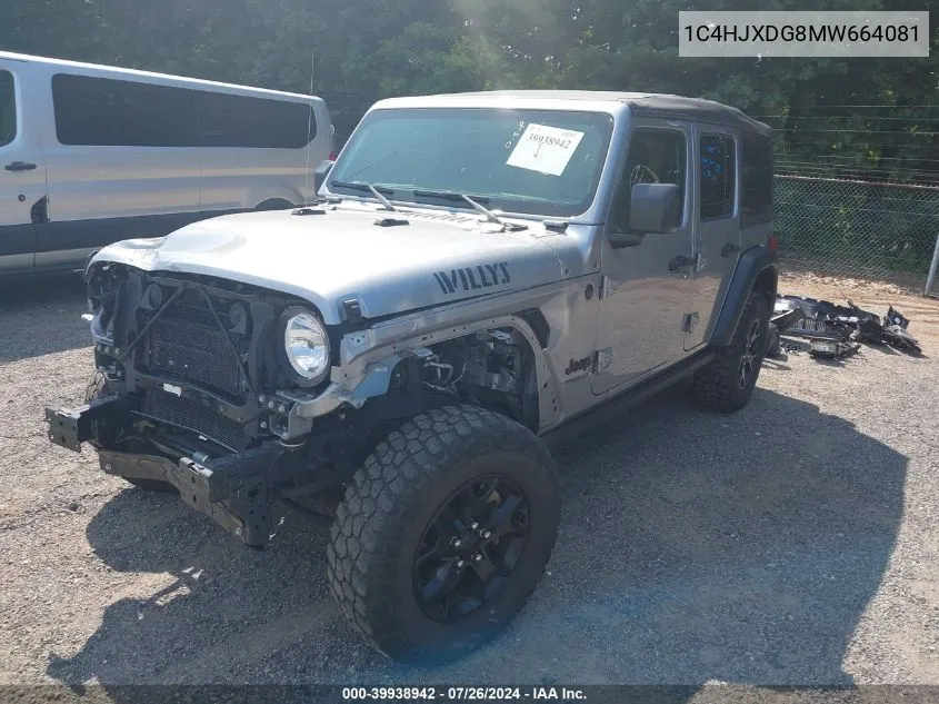 2021 Jeep Wrangler Unlimited Willys Sport 4X4 VIN: 1C4HJXDG8MW664081 Lot: 39938942