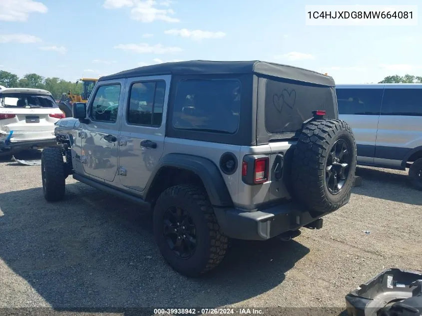 2021 Jeep Wrangler Unlimited Willys Sport 4X4 VIN: 1C4HJXDG8MW664081 Lot: 39938942