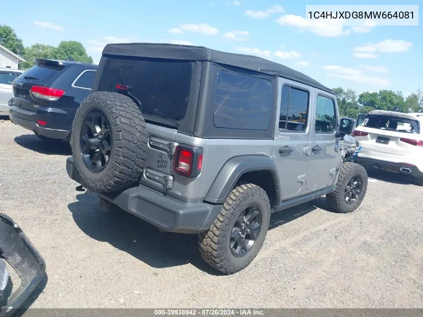 2021 Jeep Wrangler Unlimited Willys Sport 4X4 VIN: 1C4HJXDG8MW664081 Lot: 39938942