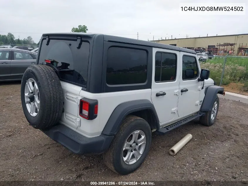 2021 Jeep Wrangler Unlimited Sport S 4X4 VIN: 1C4HJXDG8MW524502 Lot: 39941286