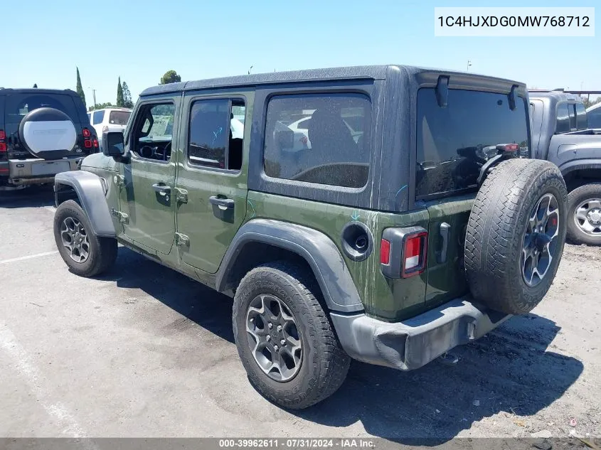 2021 Jeep Wrangler Unlimited Sport VIN: 1C4HJXDG0MW768712 Lot: 39962611