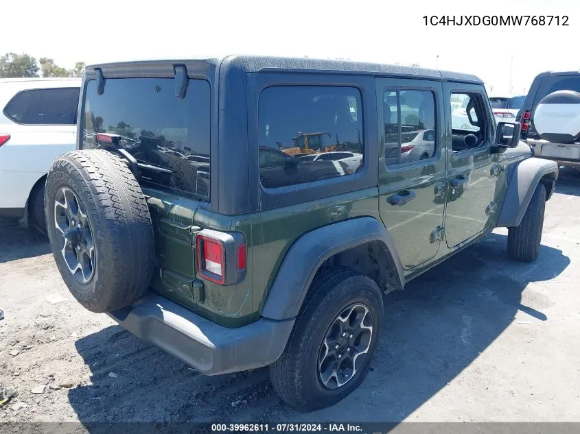 2021 Jeep Wrangler Unlimited Sport VIN: 1C4HJXDG0MW768712 Lot: 39962611