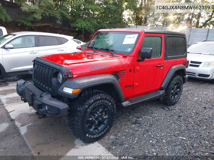 1C4GJXAN8MW662359 2021 Jeep Wrangler Sport