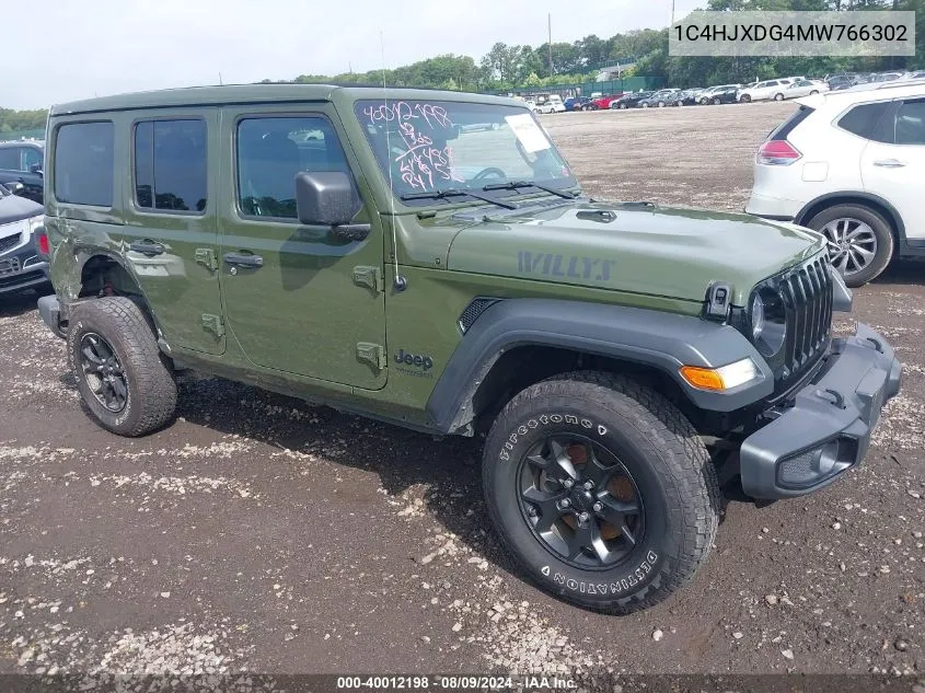 2021 Jeep Wrangler Unlimited Willys 4X4 VIN: 1C4HJXDG4MW766302 Lot: 40012198