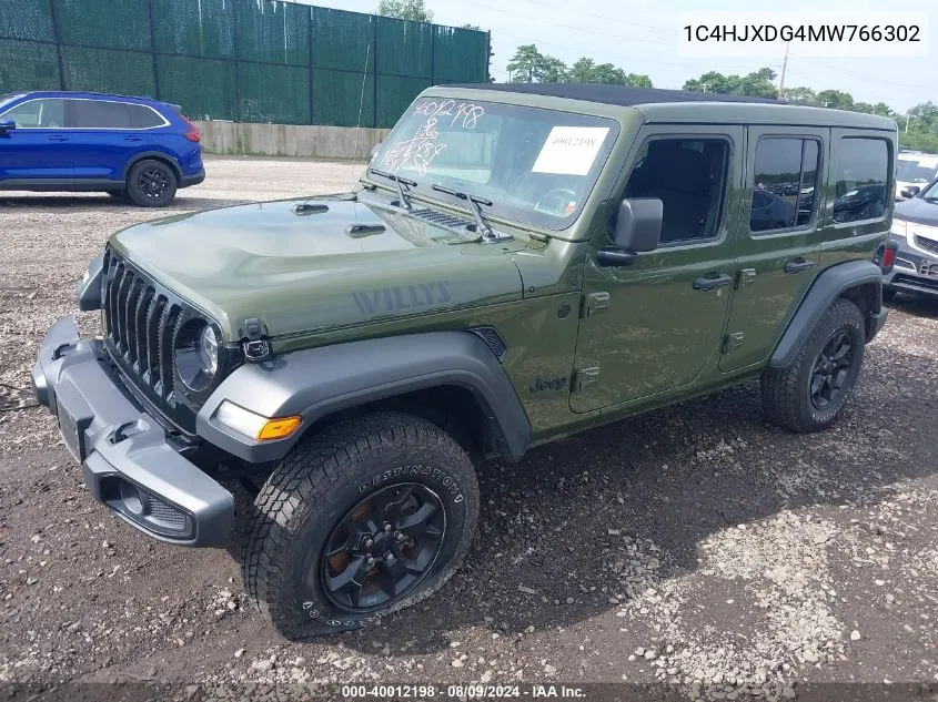 2021 Jeep Wrangler Unlimited Willys 4X4 VIN: 1C4HJXDG4MW766302 Lot: 40012198