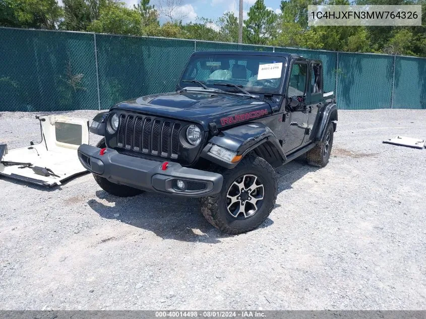 2021 Jeep Wrangler Unlimited Rubicon 4X4 VIN: 1C4HJXFN3MW764326 Lot: 40014498