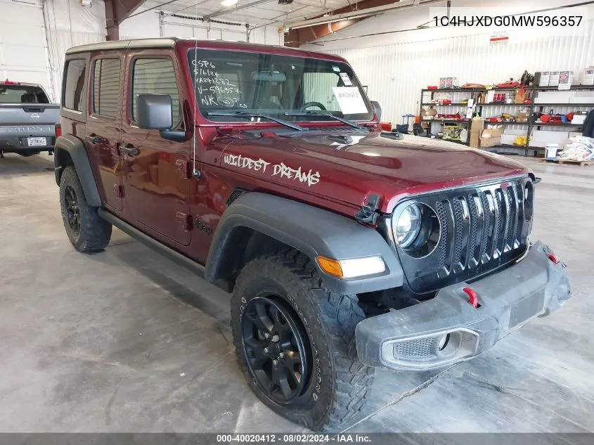 2021 Jeep Wrangler Unlimited Willys 4X4 VIN: 1C4HJXDG0MW596357 Lot: 40020412