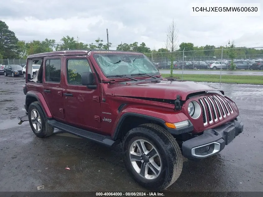 2021 Jeep Wrangler Unlimited Sahara 4X4 VIN: 1C4HJXEG5MW600630 Lot: 40064000