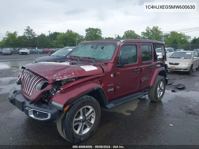 2021 Jeep Wrangler Unlimited Sahara 4X4 VIN: 1C4HJXEG5MW600630 Lot: 40064000