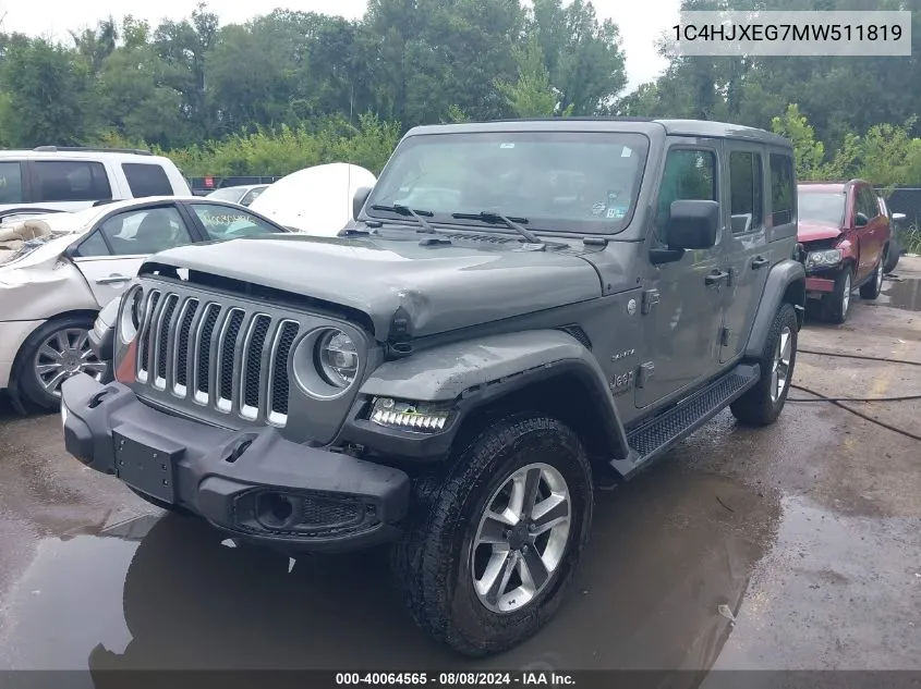 2021 Jeep Wrangler Unlimited Sahara 4X4 VIN: 1C4HJXEG7MW511819 Lot: 40064565