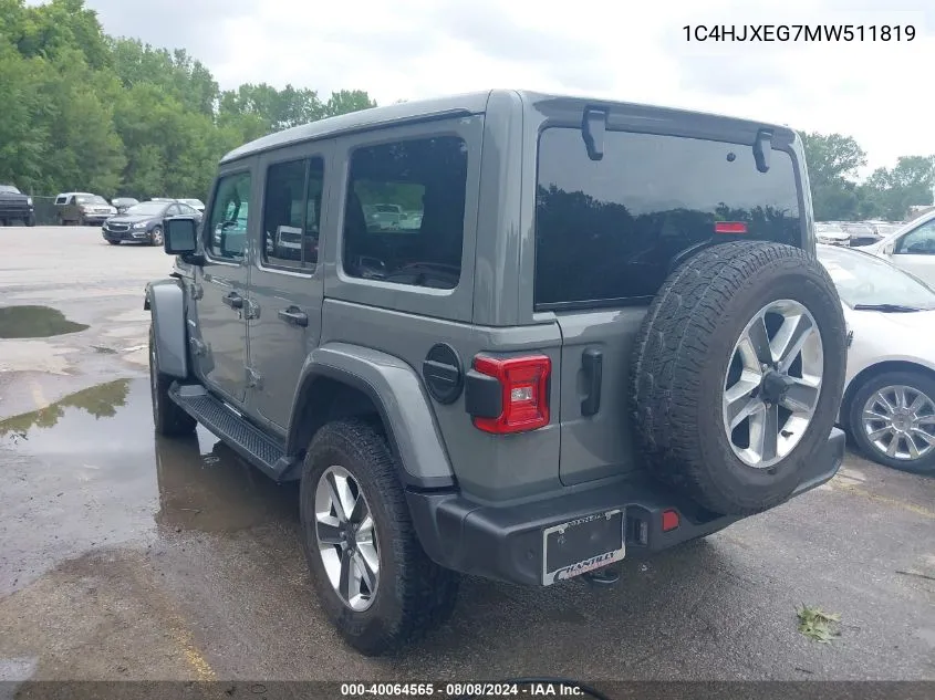 2021 Jeep Wrangler Unlimited Sahara 4X4 VIN: 1C4HJXEG7MW511819 Lot: 40064565