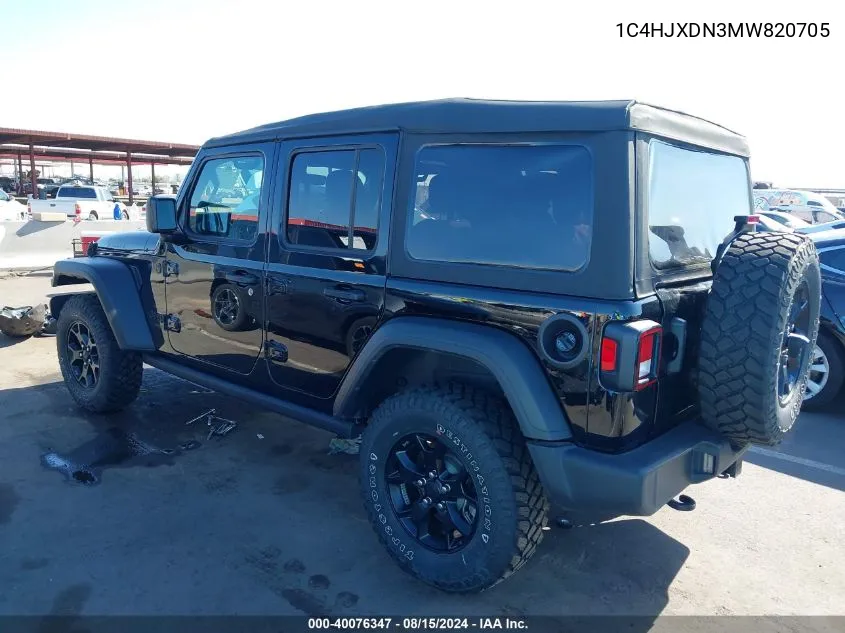 2021 Jeep Wrangler Unlimited Willys 4X4 VIN: 1C4HJXDN3MW820705 Lot: 40076347