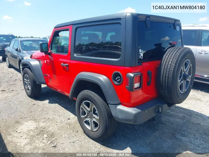 2021 Jeep Wrangler Sport S 4X4 VIN: 1C4GJXAN1MW804180 Lot: 40102154