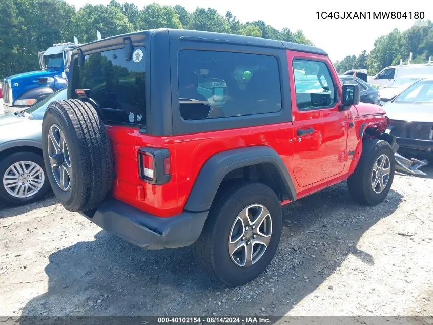 2021 Jeep Wrangler Sport S 4X4 VIN: 1C4GJXAN1MW804180 Lot: 40102154